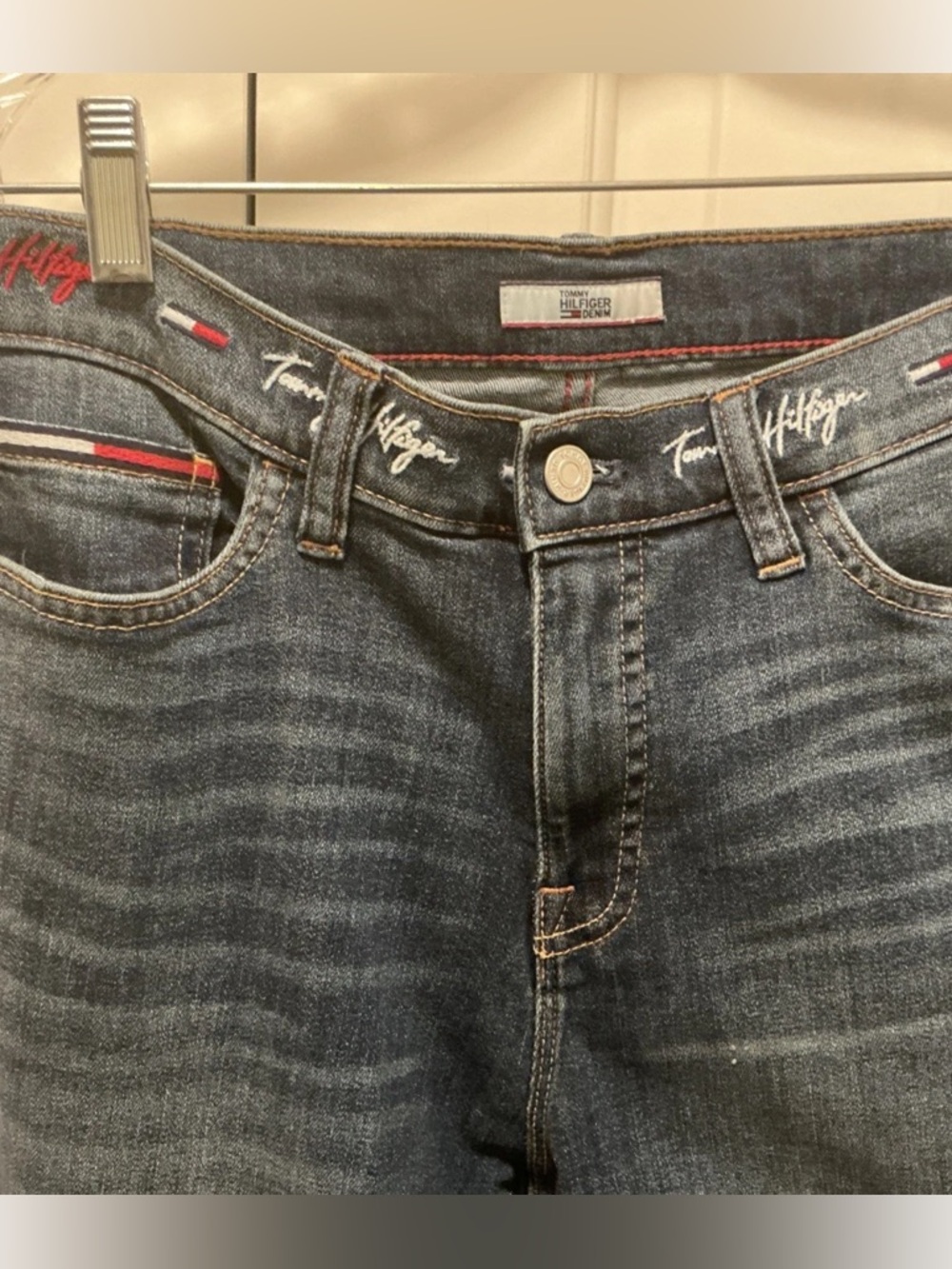 Tommy Hilfiger Womens Denim Jeans Curve Legging Embroidary Size 8